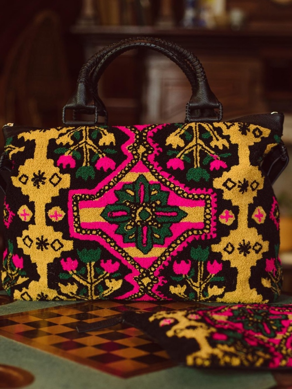 Cleobella Ankara Weekender Embroidered Tapestry Leather Bag - Picture 13 of 13